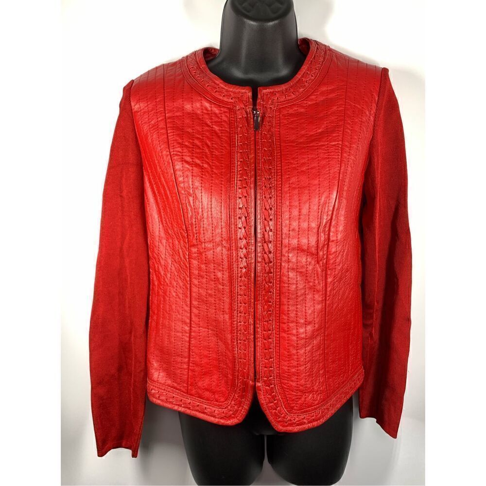 Nygard Collection Red Leather Knit Jacket S/6-8 petite